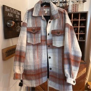 Wool blend women’s large Plaid Button-Up shacket
